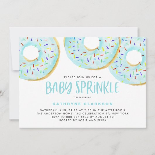 Invitation Aquarelle Bleu mignon Donuts Garçon Bébé Sprinkel (Devant)