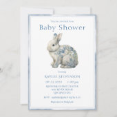Invitation Aquarelle bleu mignonne Baby shower floral (Devant)