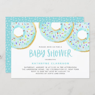 Invitation Aquarelle Bleu mignonne Donuts Baby shower garçon