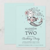 Invitation Aquarelle bleu mignonne sirène 2e anniversaire (Devant / Derrière)