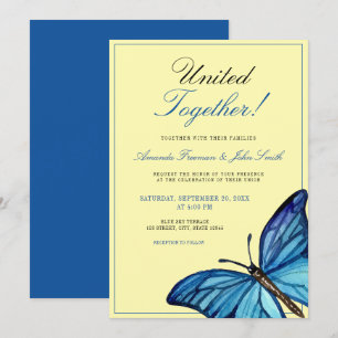 Invitation Aquarelle bleu minimal Mariage papillon