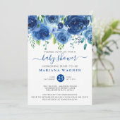 Invitation Aquarelle bleu moderne Baby shower floral garçon (Debout devant)