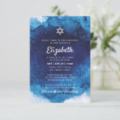 Invitation Aquarelle bleu moderne bat mitzvah (Debout devant)