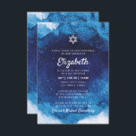 Invitation Aquarelle bleu moderne bat mitzvah<br><div class="desc">Composé d'un script ludique et de la typographie serif; Le tout sur fond d'arrière - plan bleu aquarelle. 

Il est conçu par Select Party Supplies,  exclusif pour Zazzle.

Disponible ici :
http://www.zazzle.com/selectpartysupplies</div>