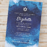 Invitation Aquarelle bleu moderne bat mitzvah<br><div class="desc">Composé d'un script ludique et de la typographie serif; Tout sur un fond d'arrière - plan d'aquarelle bleue. Il est conçu par Select Party Supplies,  exclusif pour Zazzle. Disponible ici : http://www.zazzle.com/selectpartysupplies</div>