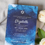 Invitation Aquarelle bleu moderne bat mitzvah<br><div class="desc">Composé d'un script ludique et de la typographie serif; Tout sur un fond d'arrière - plan d'aquarelle bleue. Il est conçu par Select Party Supplies,  exclusif pour Zazzle. Disponible ici : http://www.zazzle.com/selectpartysupplies</div>