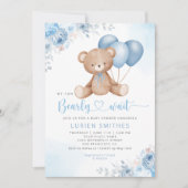 Invitation Aquarelle bleu moderne Boho Teddy Bear Baby shower (Devant)
