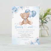 Invitation Aquarelle bleu moderne Boho Teddy Bear Baby shower (Debout devant)