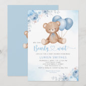Invitation Aquarelle bleu moderne Boho Teddy Bear Baby shower (Devant / Derrière)