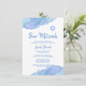 Invitation Aquarelle bleu moderne étoile de David BAR MITZVAH (Debout devant)