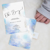Invitation Aquarelle bleu moderne oh baby shower garçon