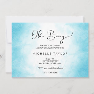 Invitation Aquarelle bleu moderne oh garçon baby shower invit