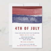 Invitation Aquarelle bleu moderne rayures rouges 4 juillet (Devant)