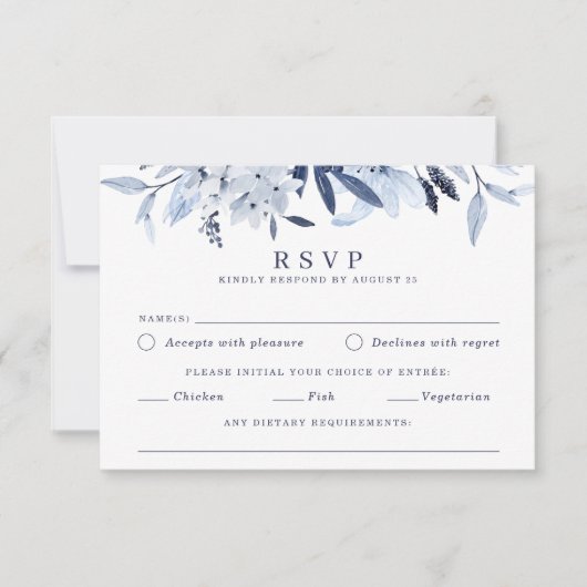 Invitation Aquarelle bleu moderne RSVP Choix de repas (Devant)