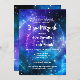Invitation Aquarelle bleu moderne violet Galaxy B'nai Mitzvah