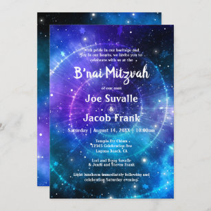 Invitation Aquarelle bleu moderne violet Galaxy B'nai Mitzvah