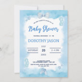 Invitation Aquarelle bleu nuage pastel brosse bébé garçon dou (Devant)