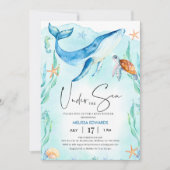 Invitation Aquarelle Bleu Océan Sous Le Baby shower De Mer (Devant)
