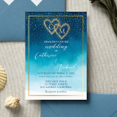 Invitation Aquarelle Bleu Océan Vagues Avec Mariage Monogramm