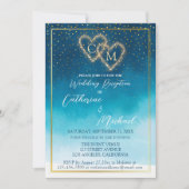 Invitation Aquarelle Bleu Océan Vagues Avec Mariage Monogramm (Devant)