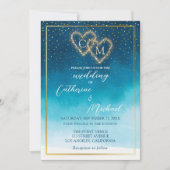 Invitation Aquarelle Bleu Océan Vagues Avec Mariage Monogramm (Devant)
