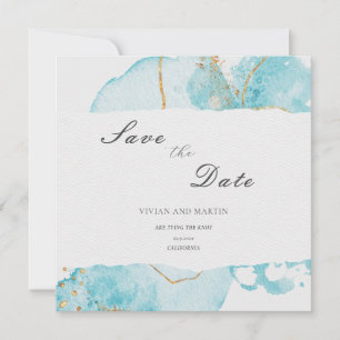 Invitation Aquarelle bleu or de luxe Abstrait Enregistrer la 