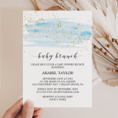 Invitation Aquarelle Bleu & Or Étincelle Bébé Brunch