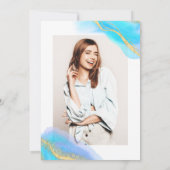 Invitation Aquarelle bleu or parties scintillant photo Sweet  (Dos)