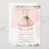 Invitation Aquarelle bleu or vert eucalyptus tutu robe (Devant / Derrière)