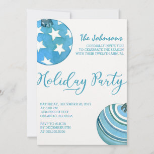 Invitation Aquarelle Bleu ornements de Noël