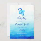 Invitation Aquarelle bleu pacifier bébé douche (Devant)