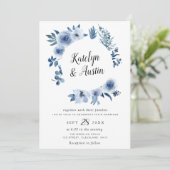 Invitation Aquarelle bleu pâle mariage (Debout devant)