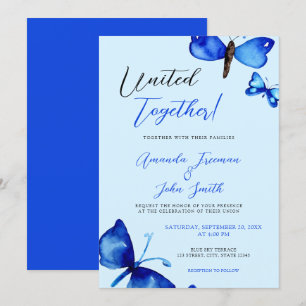 Invitation Aquarelle Bleu Papillons Mariage vibrant