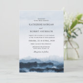 Invitation Aquarelle bleu paysage nature inspiré Mariage (Debout devant)