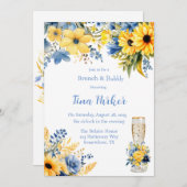 Invitation Aquarelle bleu Peony jaune Brunch et bulle (Devant / Derrière)