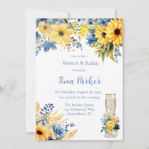 Invitation Aquarelle bleu Peony jaune Brunch et bulle