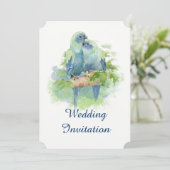 Invitation Aquarelle bleu perroquet Mariage d'oiseaux tropica (Debout devant)