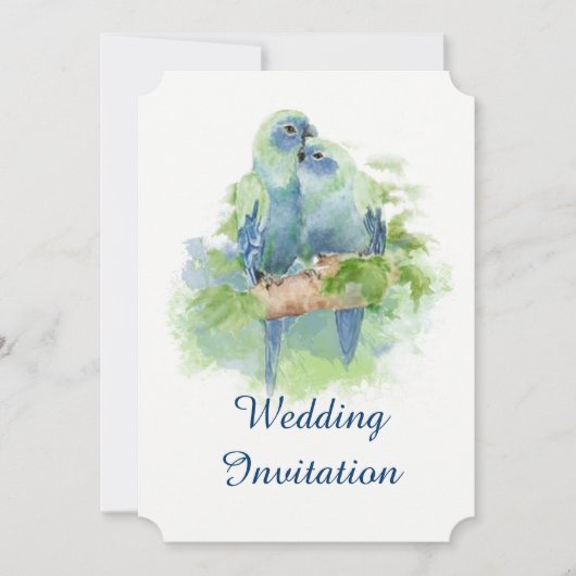 Invitation Aquarelle bleu perroquet Mariage d'oiseaux tropica (Devant)