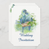 Invitation Aquarelle bleu perroquet Mariage d'oiseaux tropica (Devant / Derrière)
