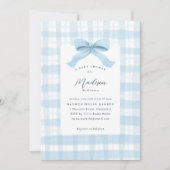 Invitation Aquarelle bleu plaid et Baby shower de fond (Devant)