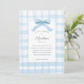 Invitation Aquarelle bleu plaid et Baby shower de fond (Debout devant)
