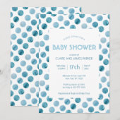 Invitation Aquarelle bleu Polka Baby shower mignon (Devant / Derrière)