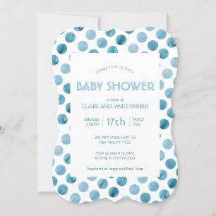 Invitation Aquarelle bleu Polka Baby shower mignon