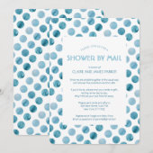 Invitation Aquarelle bleu Polka Baby shower par courrier (Devant / Derrière)
