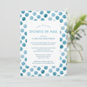 Invitation Aquarelle bleu Polka Baby shower par courrier (Debout devant)