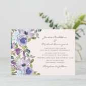 Invitation Aquarelle bleu pourpre bleu Mariage floral (Debout devant)