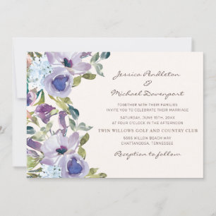 Invitation Aquarelle bleu pourpre bleu Mariage floral