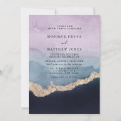 Invitation Aquarelle bleu pourpre Mariage or Agate (Devant)