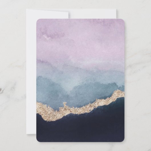 Invitation Aquarelle bleu pourpre Mariage or Agate (Dos)