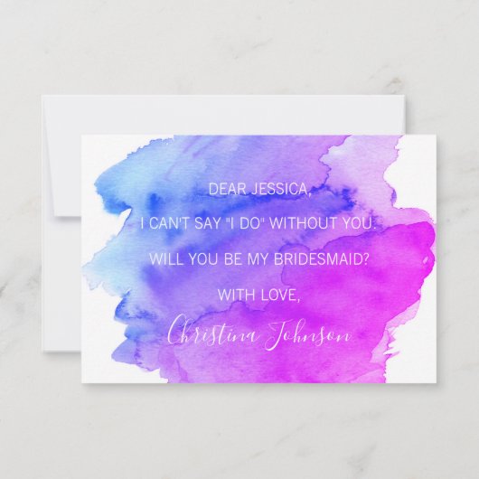 Invitation Aquarelle Bleu pourpre Serez-vous ma servante d'ho (Dos)